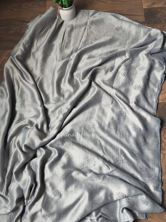 Beautiful flowy party wear saree with thread embroidery, comes with contrast blouse| Light slate blue | DS102