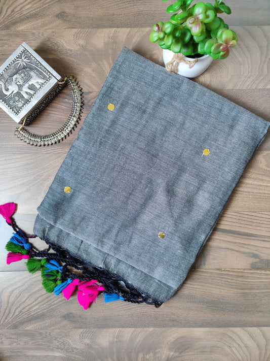 Mul cotton saree with sequins on body | Ash | K5