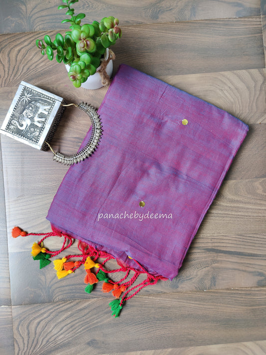 Mul cotton saree with sequins on body | Violet | K6