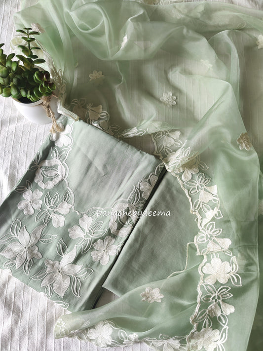 Pastel green unstitched salwar set with embroidery |Pastel green| PC2