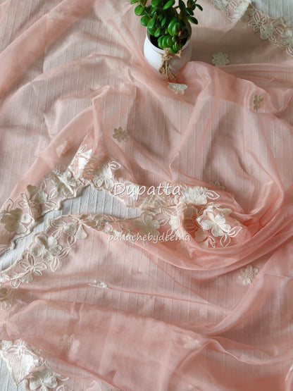Unstitched salwar set with embroidery |Light peach| PC4