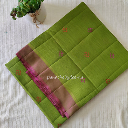 Semi silk saree with dual colour borders | Green | SS3