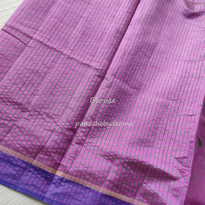 Semi silk saree with dual colour borders. | LIlac | SS1