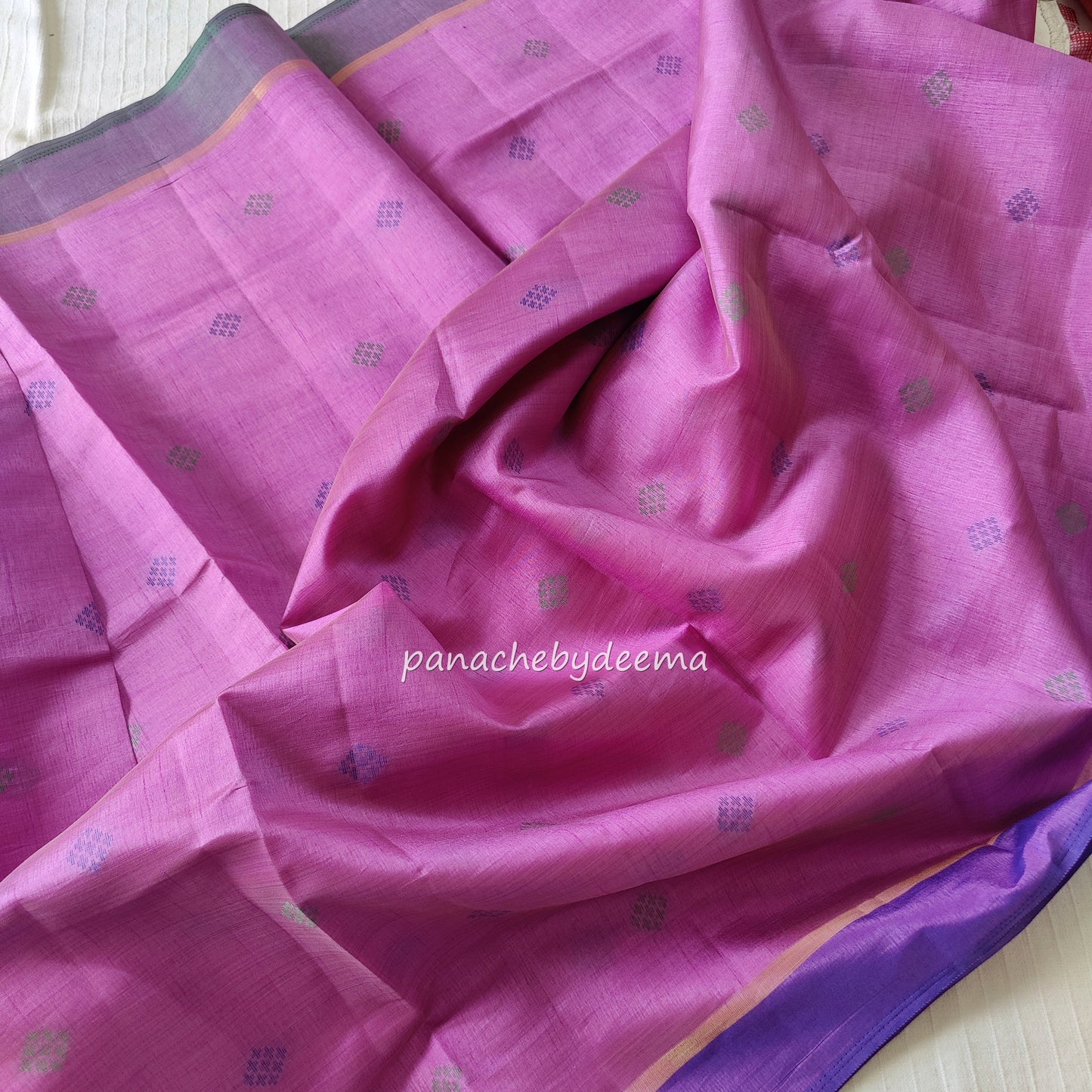 Semi silk saree with dual colour borders. | LIlac | SS1