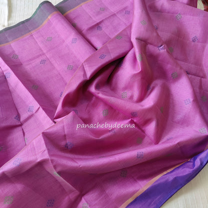 Semi silk saree with dual colour borders. | LIlac | SS1