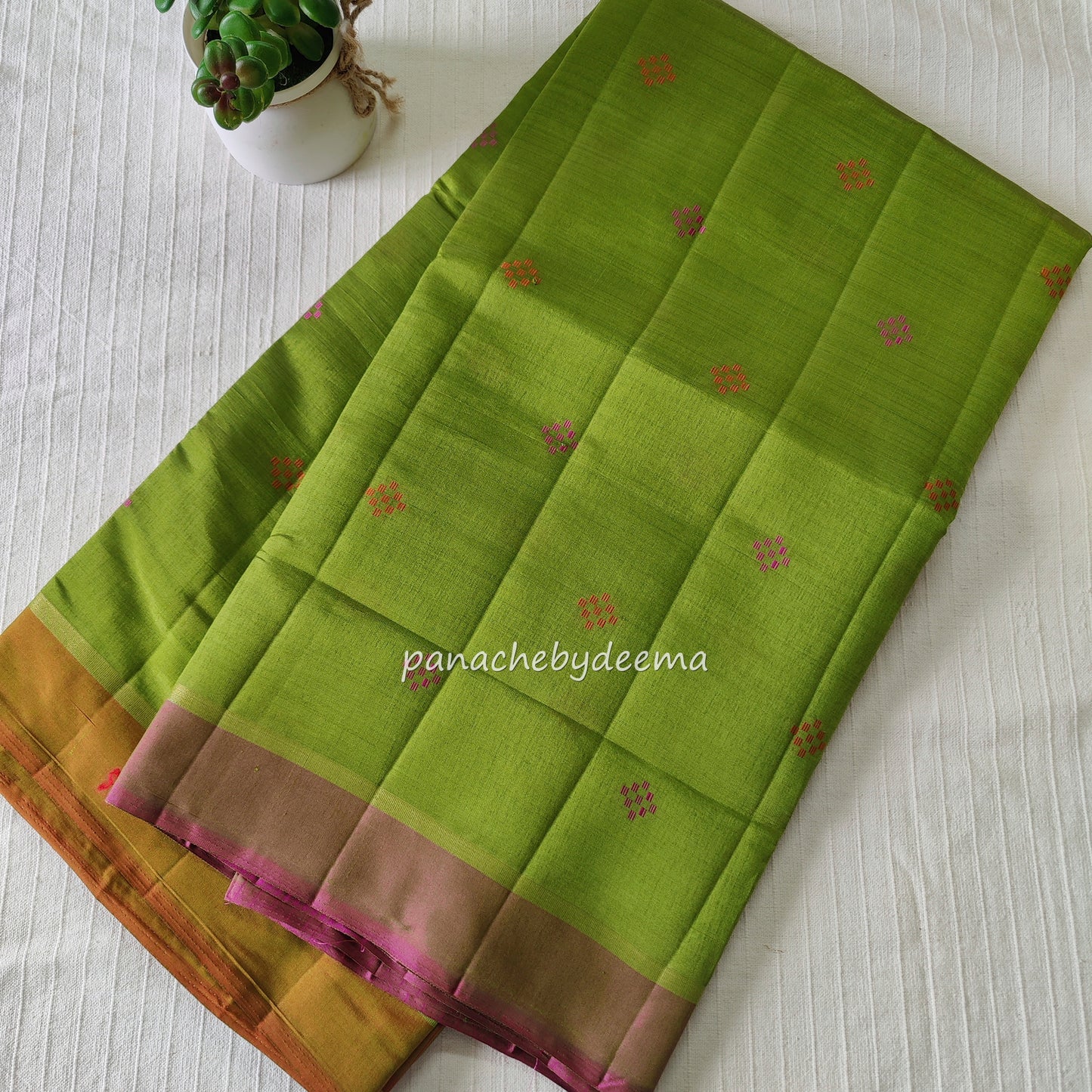 Semi silk saree with dual colour borders | Green | SS3