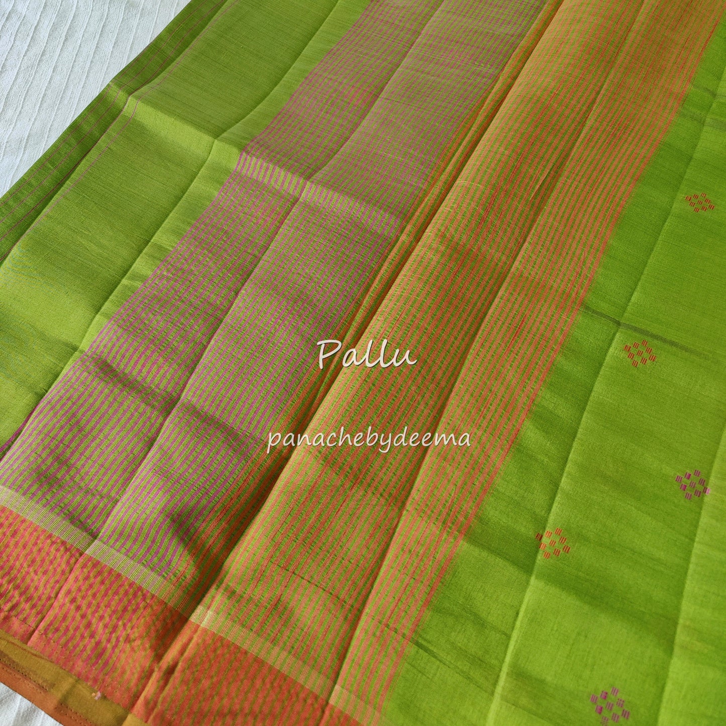 Semi silk saree with dual colour borders | Green | SS3