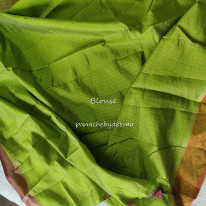 Semi silk saree with dual colour borders | Green | SS3