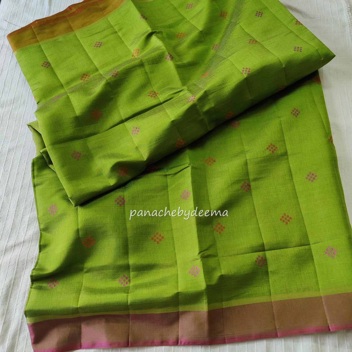 Semi silk saree with dual colour borders | Green | SS3