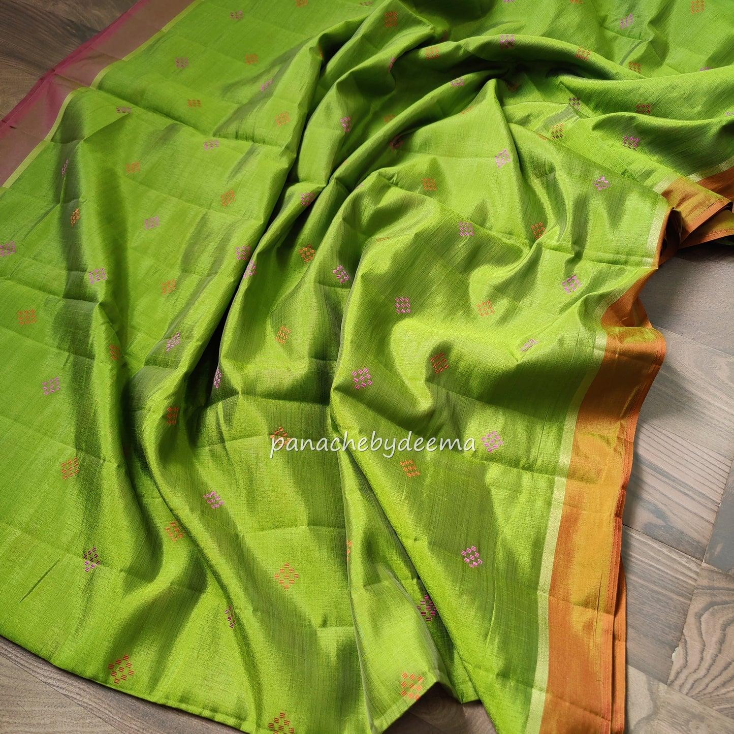 Semi silk saree with dual colour borders | Green | SS3