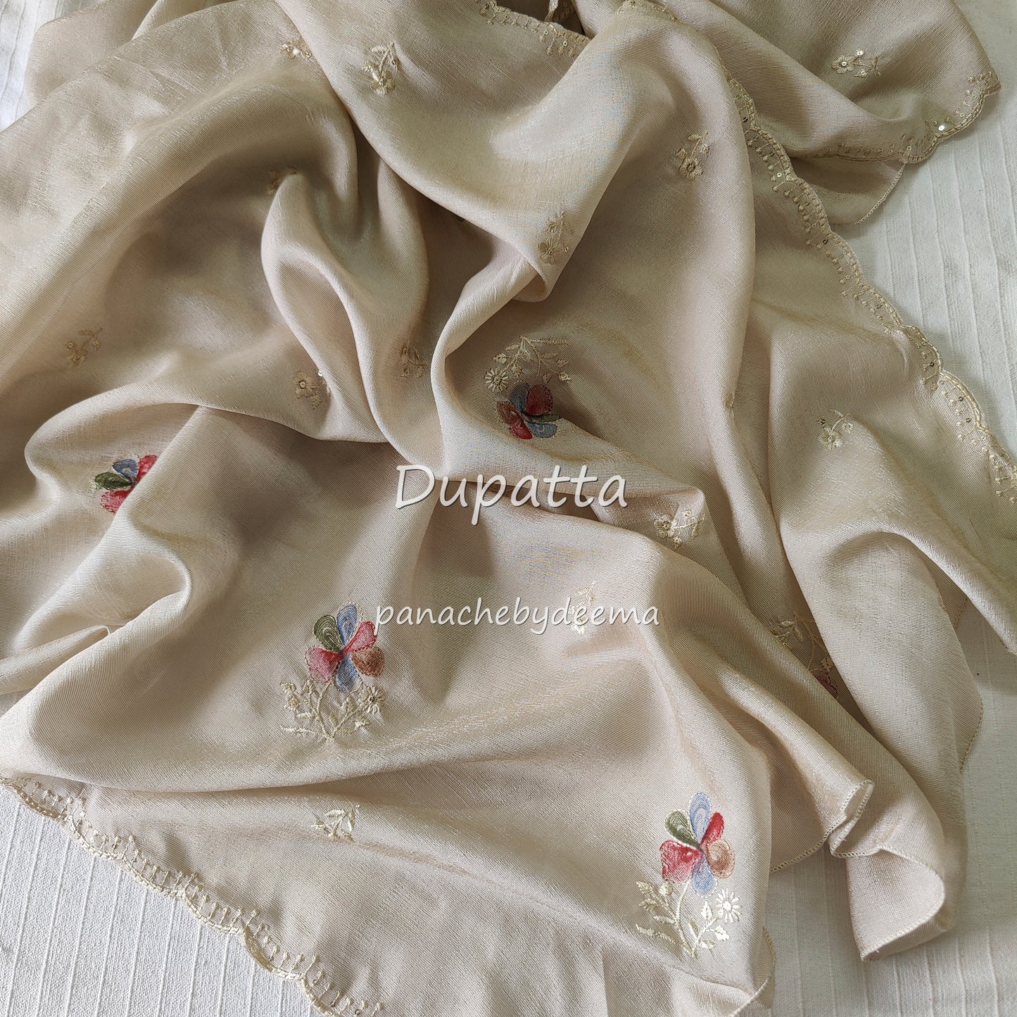 Unstitched salwar set with hand painted flowers | Cream |HS1
