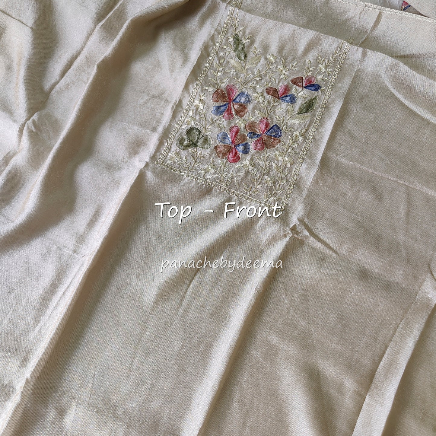 Unstitched salwar set with hand painted flowers | Cream |HS1
