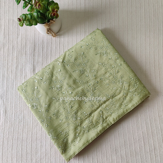 Pastel semi raw silk saree with embroidery|Pastel green | PSTL5