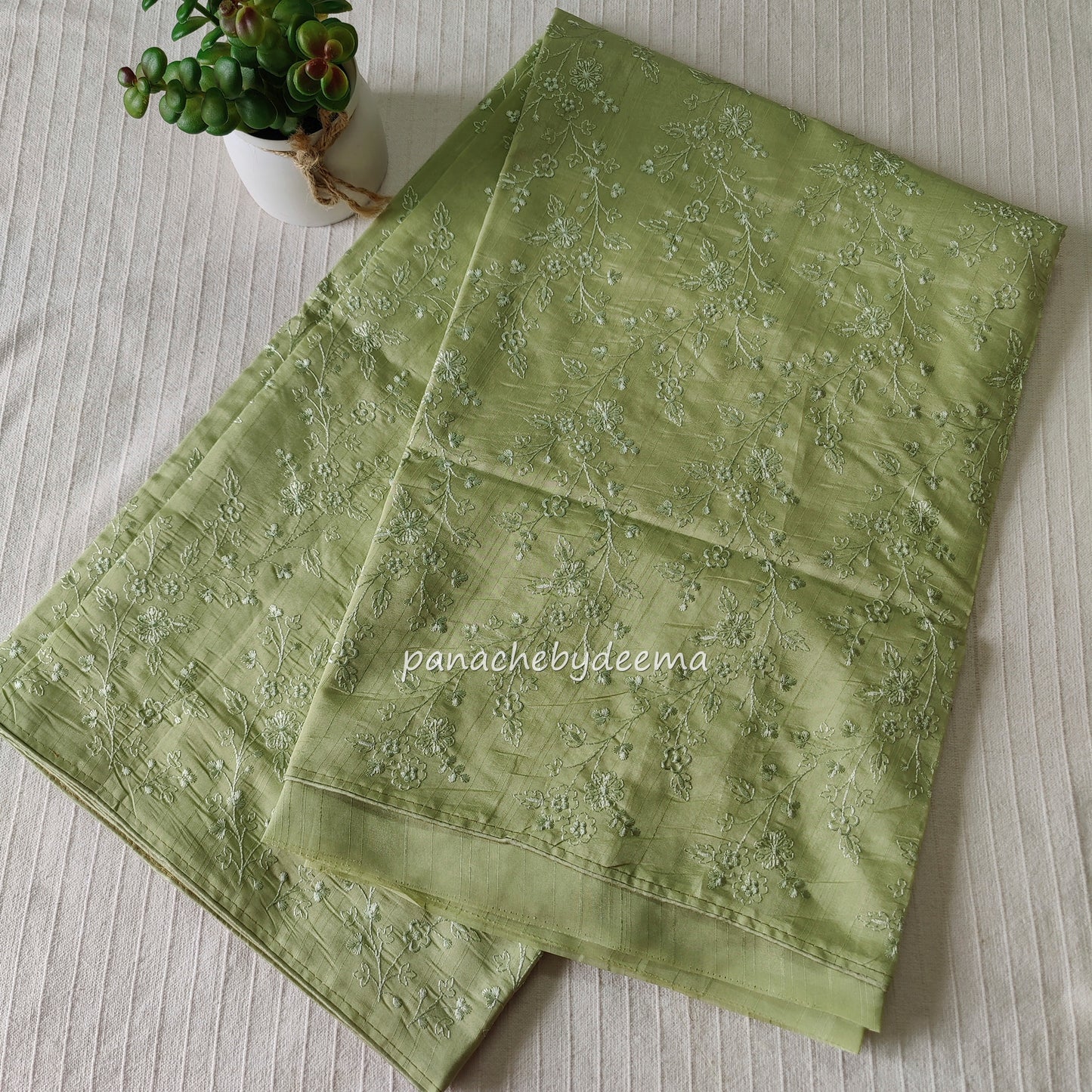 Pastel semi raw silk saree with embroidery|Pastel green | PSTL5