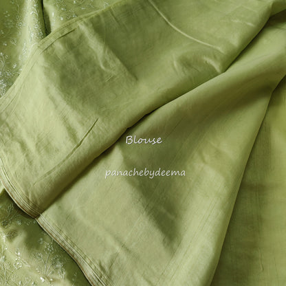 Pastel semi raw silk saree with embroidery|Pastel green | PSTL5