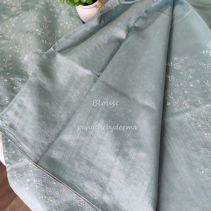 Pastel semi raw silk saree with embroidery| light sea blue | PSTL7