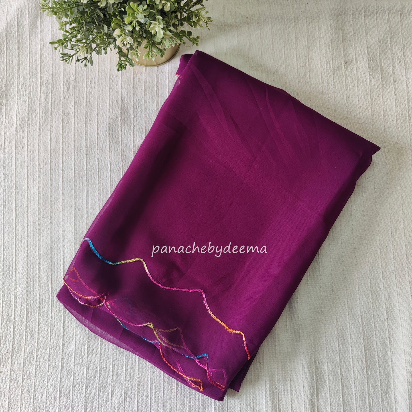 Beautiful georgette plain saree with scalloped borders, comes with heavy embroidery and sequins work blouse| Purple |S3