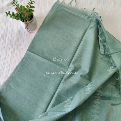 Semi tussar saree with thread weaving| GREEN | D6