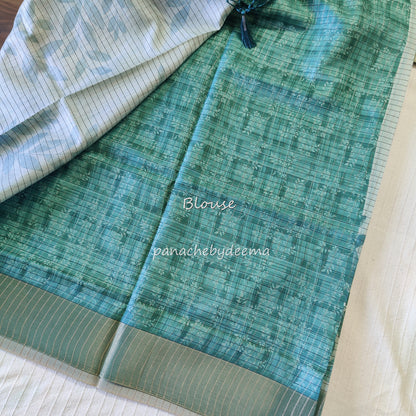 Semi silk saree with golden zari stripes | Green | HL1