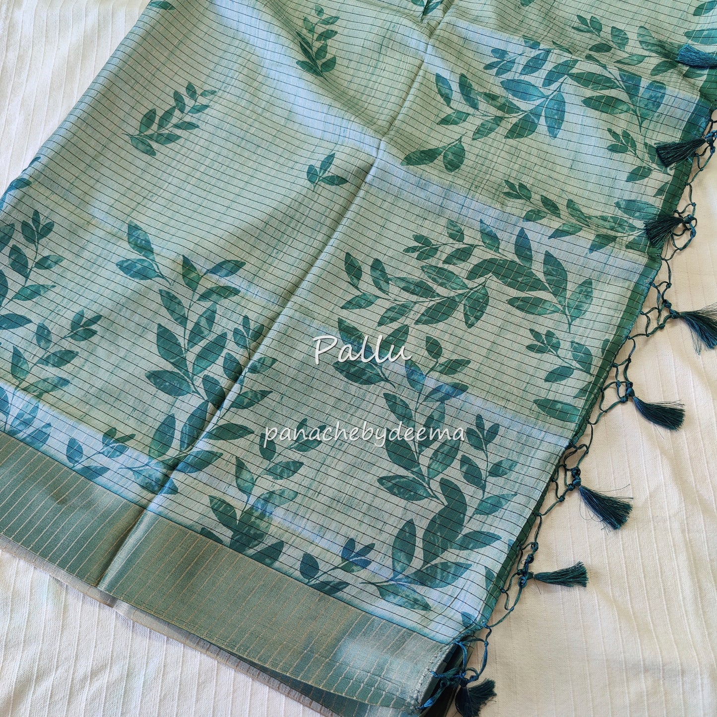 Semi silk saree with golden zari stripes | Green | HL1