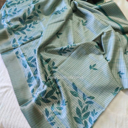 Semi silk saree with golden zari stripes | Green | HL1