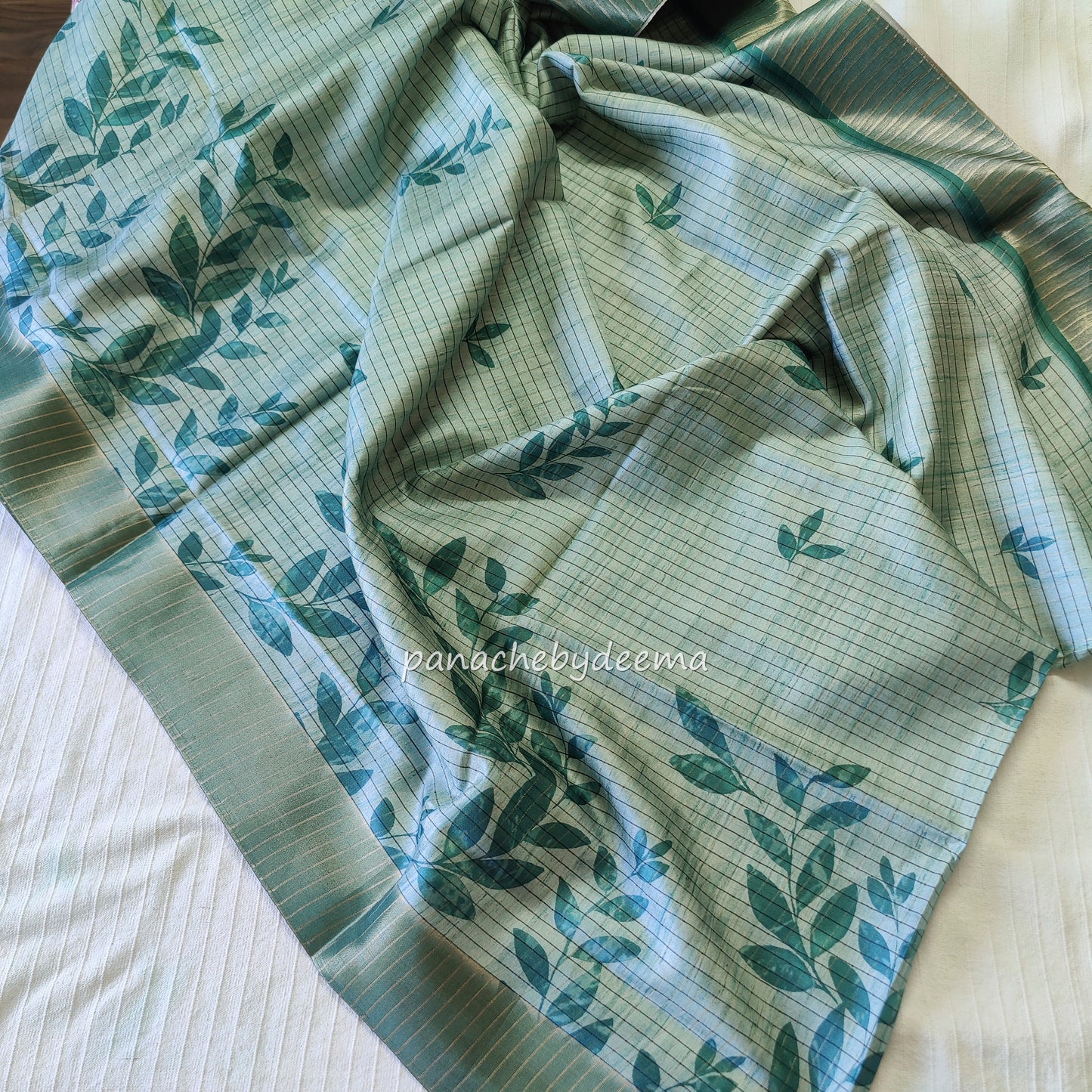 Semi silk saree with golden zari stripes | Green | HL1