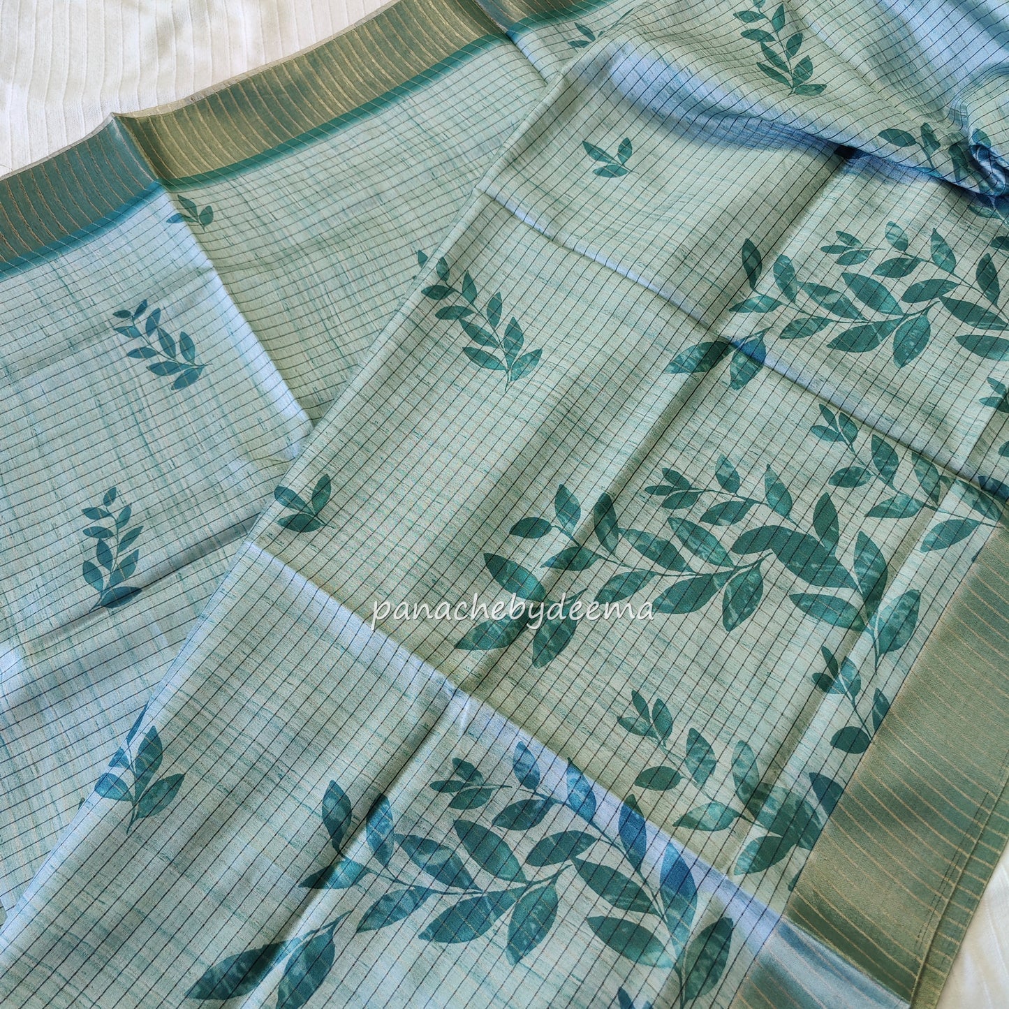 Semi silk saree with golden zari stripes | Green | HL1