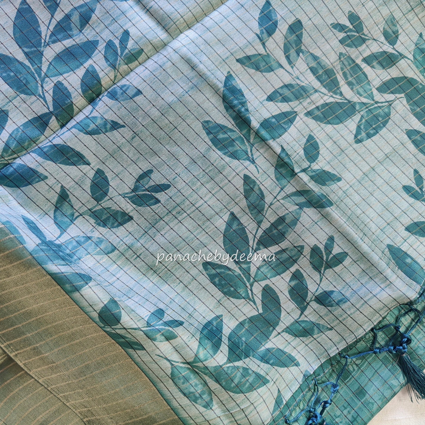 Semi silk saree with golden zari stripes | Green | HL1