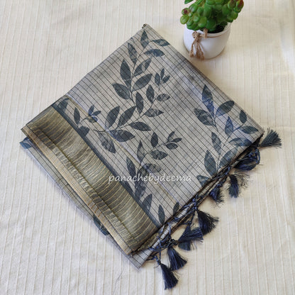 Semi silk saree with golden zari stripes | Blue| HL2