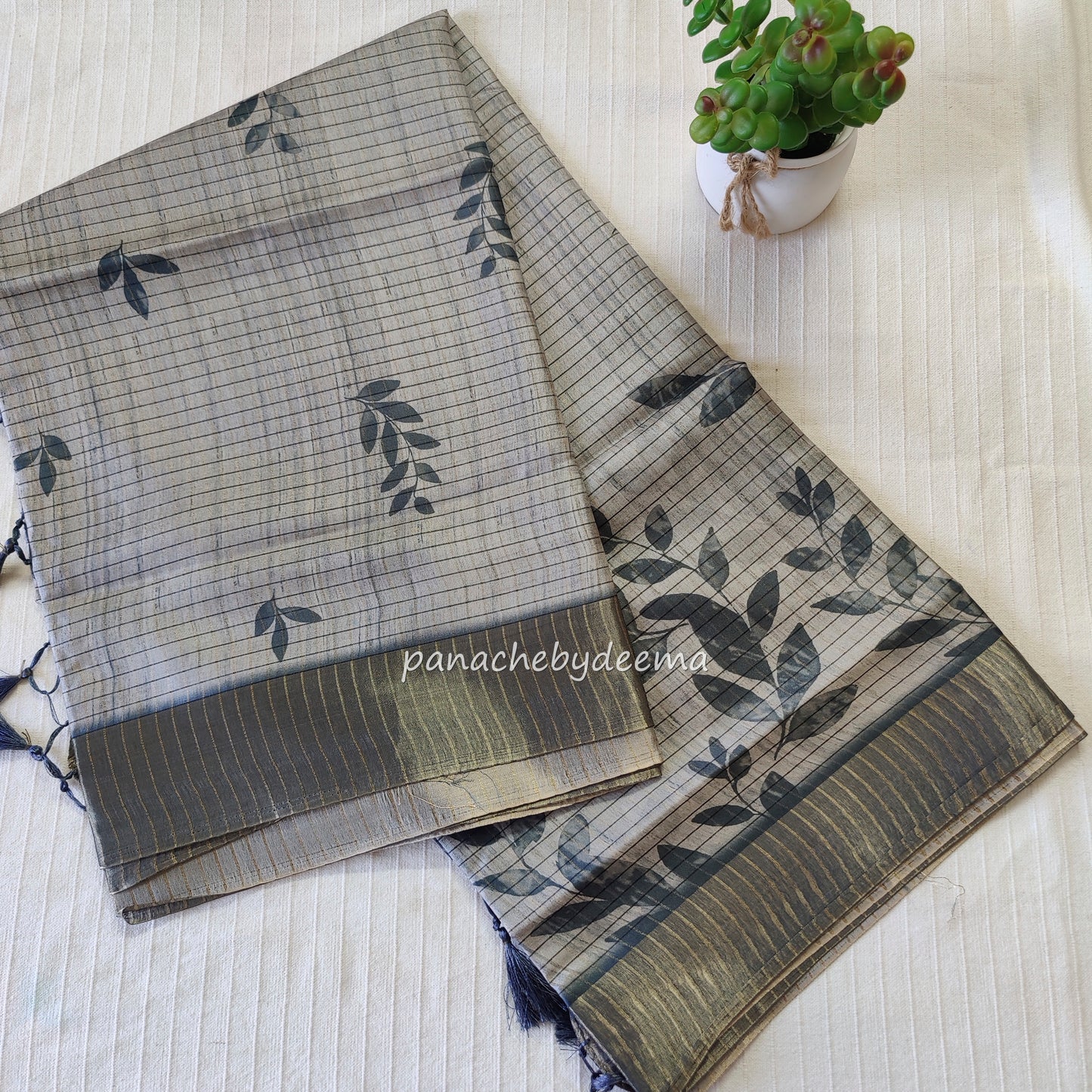 Semi silk saree with golden zari stripes | Blue| HL2