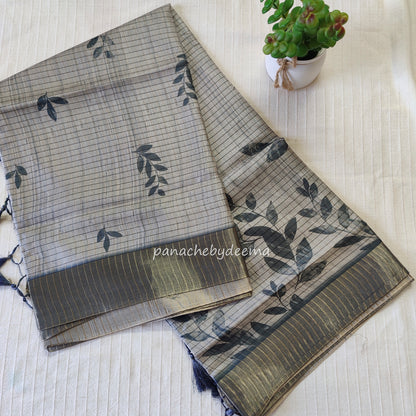 Semi silk saree with golden zari stripes | Blue| HL2