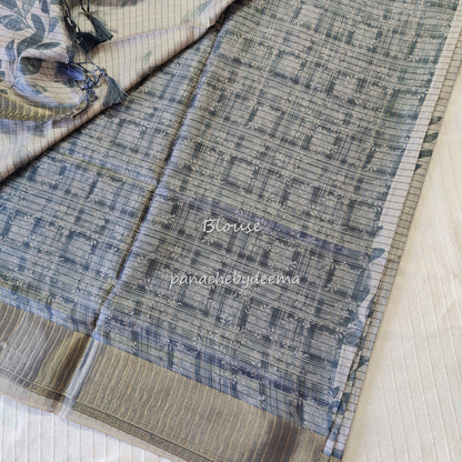 Semi silk saree with golden zari stripes | Blue| HL2