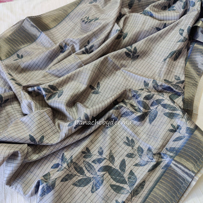 Semi silk saree with golden zari stripes | Blue| HL2