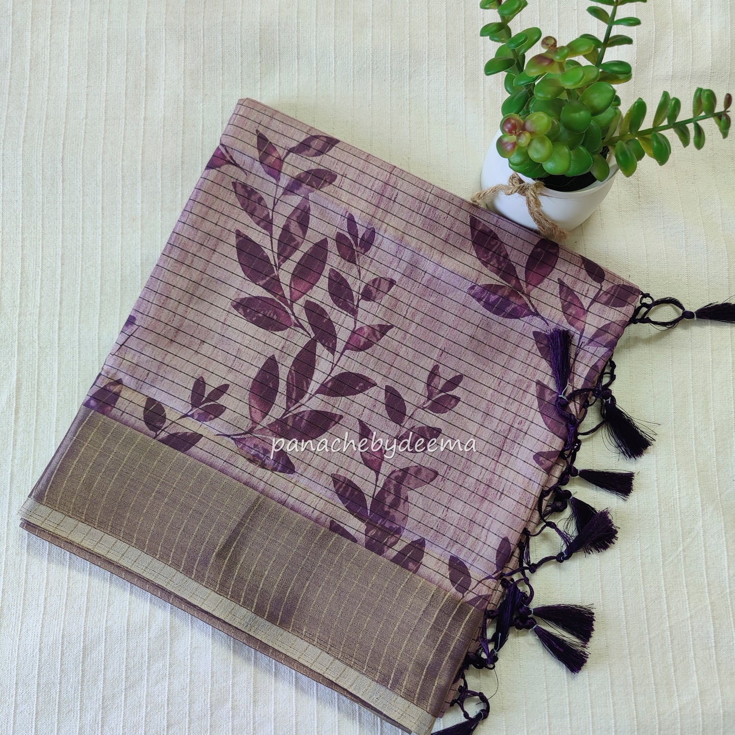 Semi silk saree with golden zari stripes | Purple | HL3