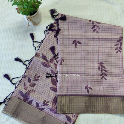 Semi silk saree with golden zari stripes | Purple | HL3