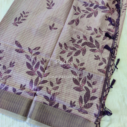 Semi silk saree with golden zari stripes | Purple | HL3