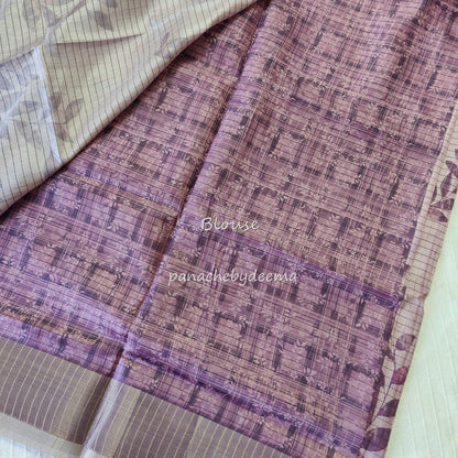 Semi silk saree with golden zari stripes | Purple | HL3