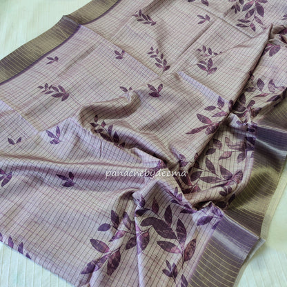 Semi silk saree with golden zari stripes | Purple | HL3