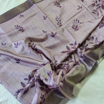 Semi silk saree with golden zari stripes | Purple | HL3