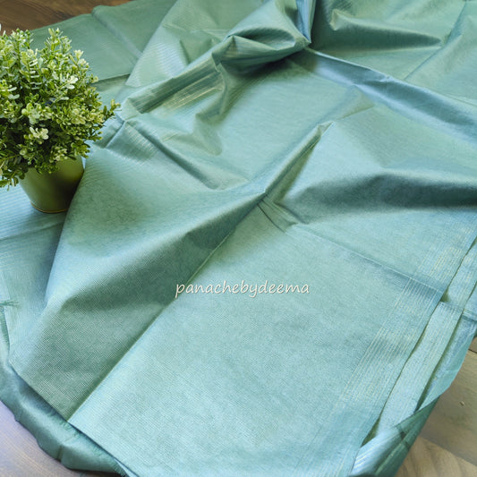 Semi tussar saree with silver zari weaving| green| D8