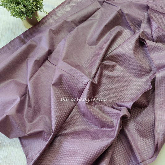 Semi tussar saree with silver zari weaving| Onion pink | D9