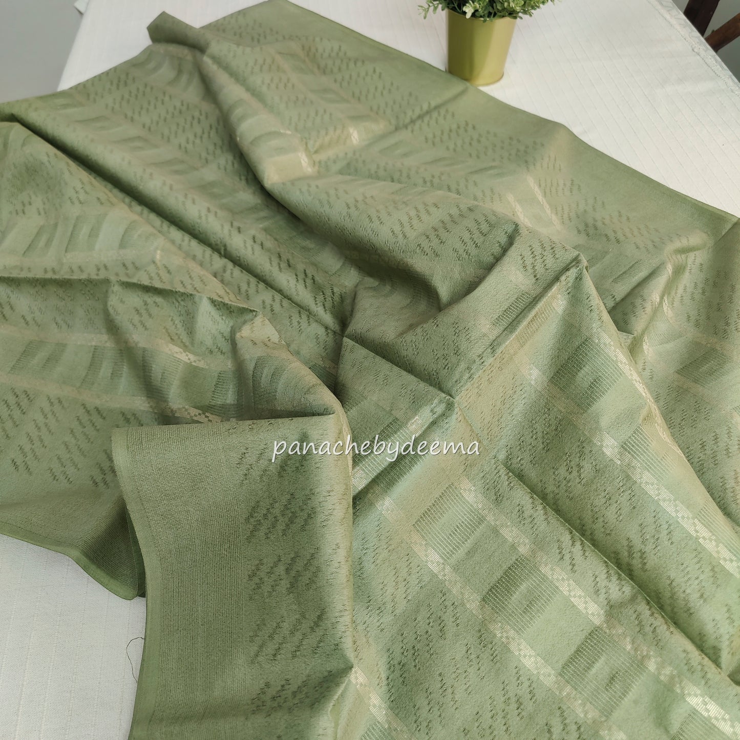 Semi tussar saree with Silver zari weaving | Green  D10