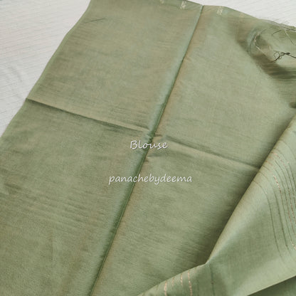 Semi tussar saree with Silver zari weaving | Green  D10