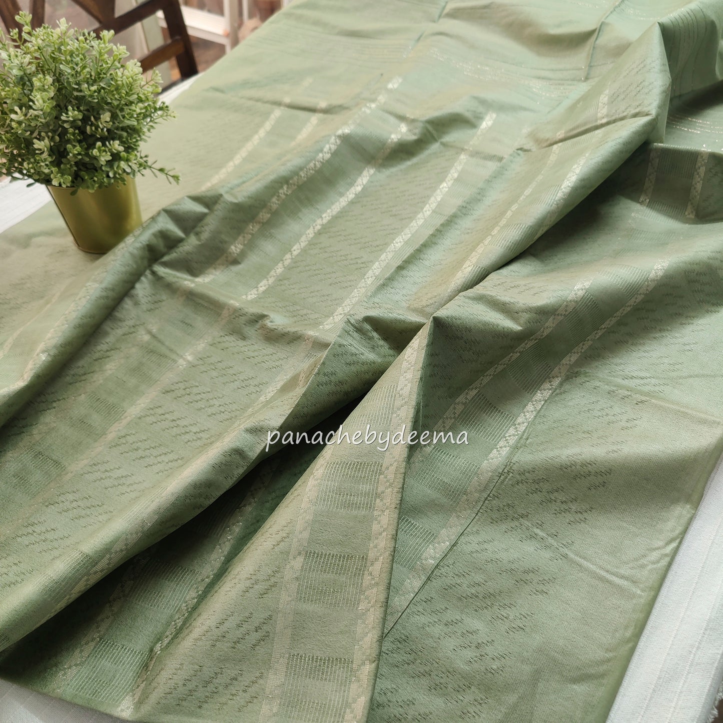 Semi tussar saree with Silver zari weaving | Green  D10