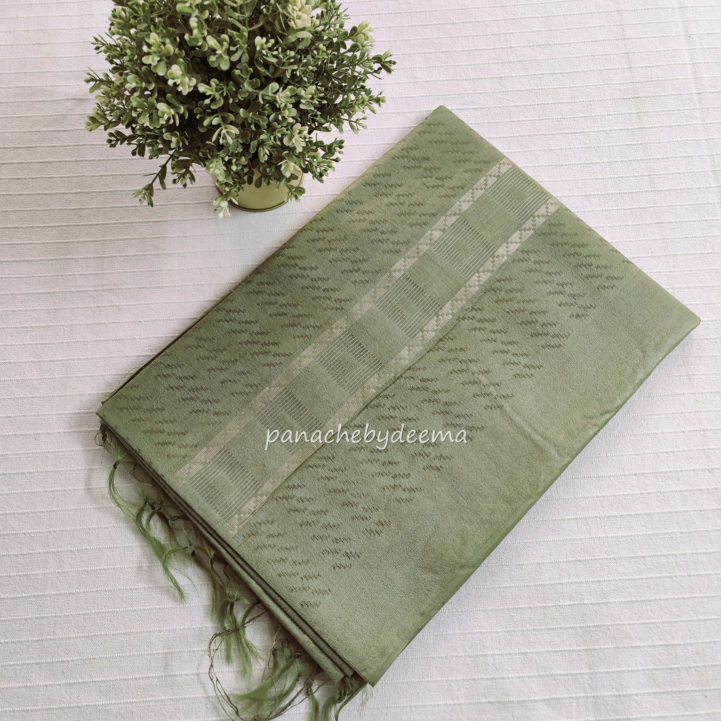Semi tussar saree with Silver zari weaving | Green  D10