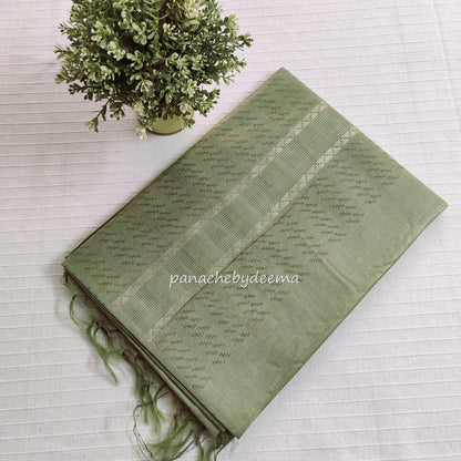 Semi tussar saree with Silver zari weaving | Green  D10