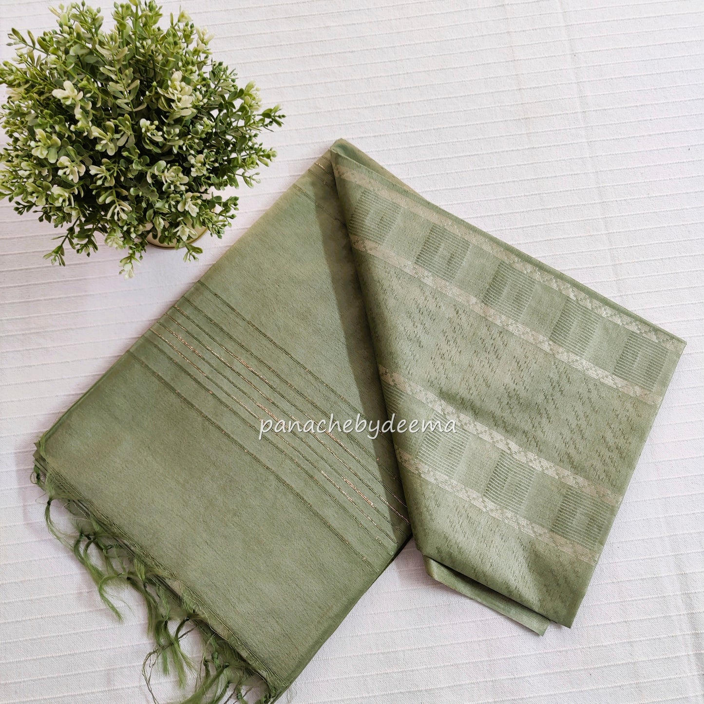 Semi tussar saree with Silver zari weaving | Green  D10