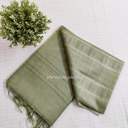 Semi tussar saree with Silver zari weaving | Green  D10