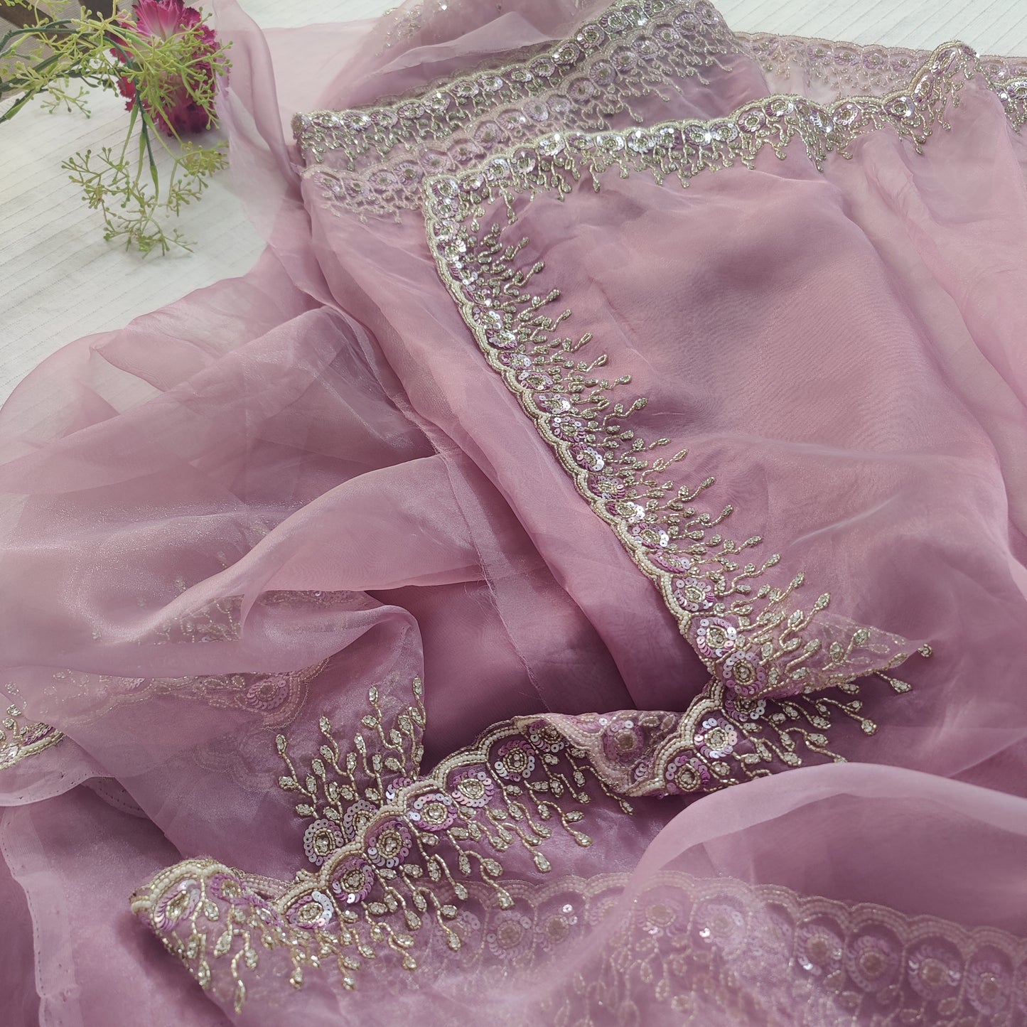 Organza saree with heavy handwork| Pastel pink | TS4