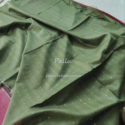 Semi tussar saree with small sequined work over body and contrast sequined pallu| Dark pink with green pallu | STH2